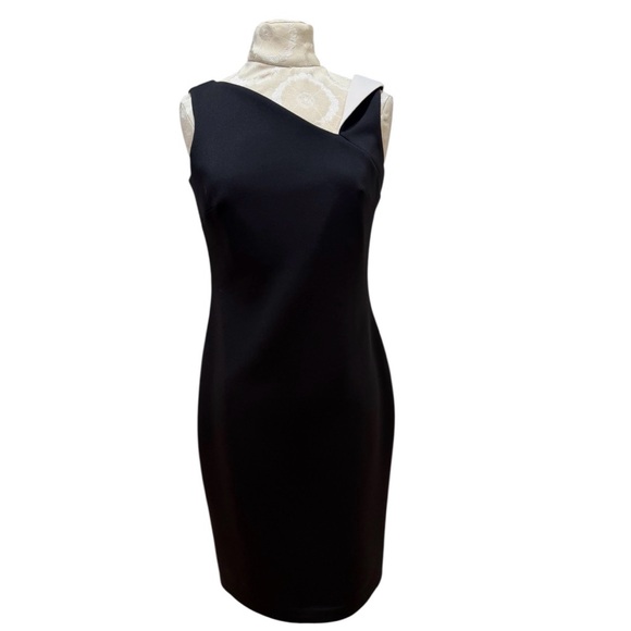 Calvin Klein Sleeveless Sheath Dress Contrast Strap Size 6 Black Cocktail Party - Picture 4 of 11